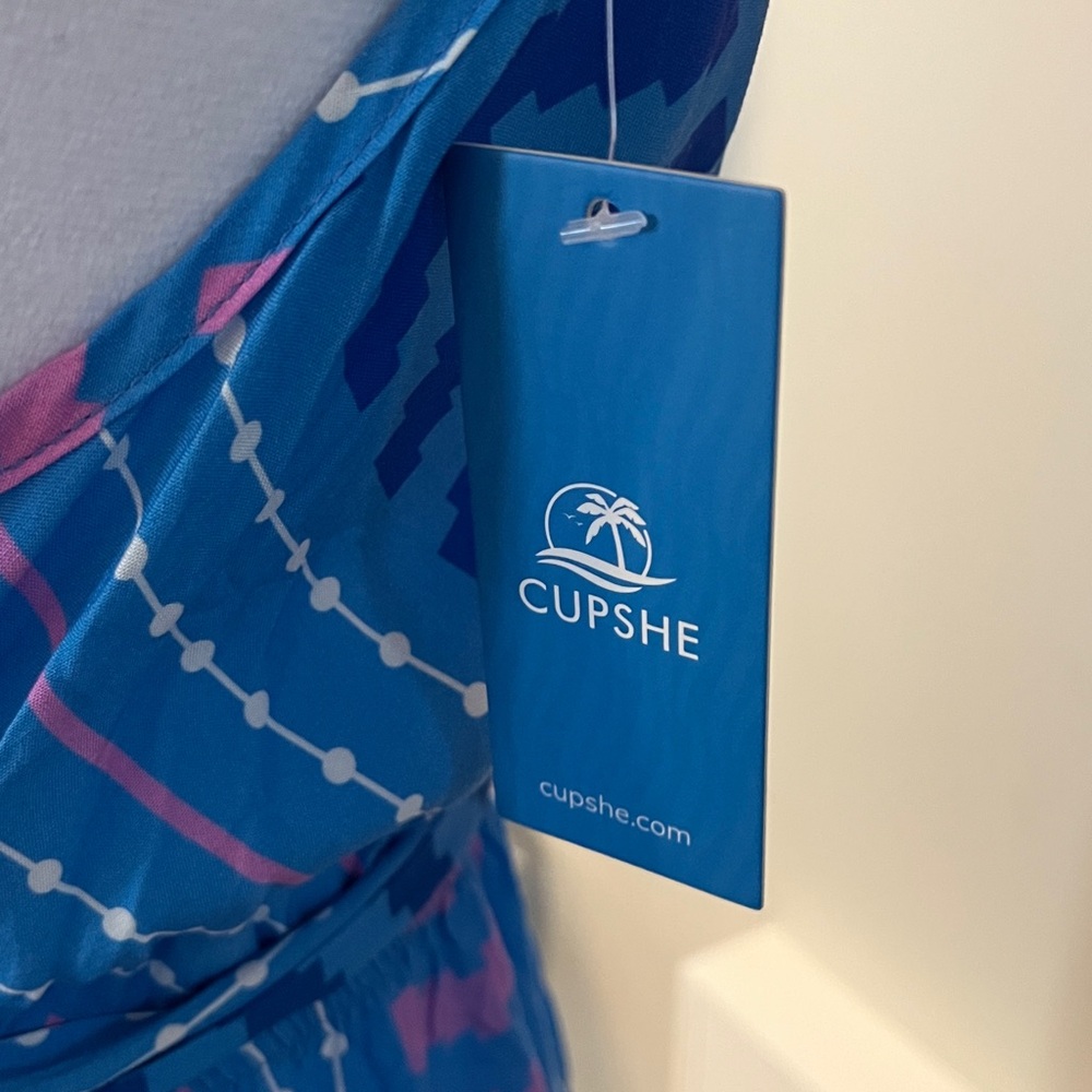 NWT Cupshe Moonlit Stroll Boho Blue & Pink Striped Maxi Wrap Dress Coverup, S - Picture 4 of 7
